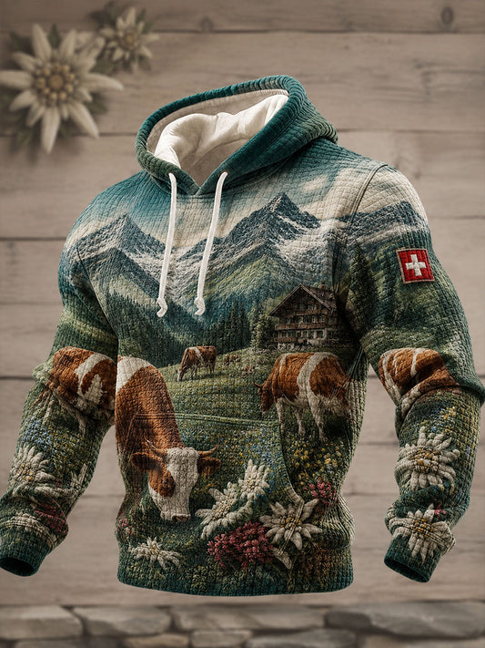 Herren-Sweatshirt mit Edelweiß- und Alpenmotiv von Swisse