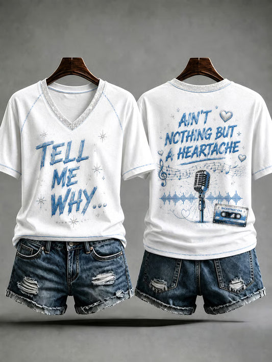 Damen Retro 90er Jahre Musik inspiriert Grafik druck Casual V-Ausschnitt T-Shirt