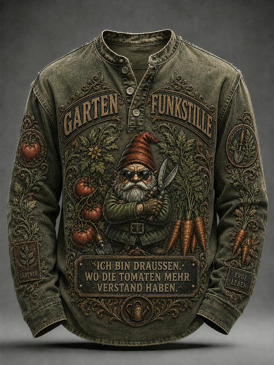 Lässiges T-Shirt für Herren mit humorvollem Spruch und Knöpfen