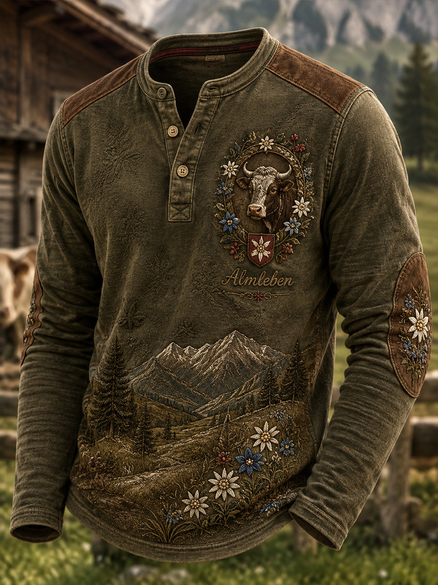 Herren-Casual-T-Shirt im österreichischen Landhausstil mit Knöpfen
