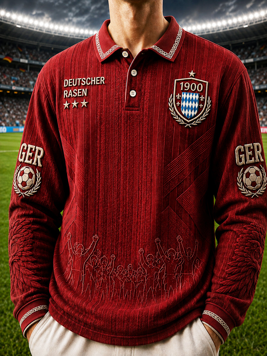 Herren Rot Deutsch Bayern München Fußball-bedrucktes Langarm-Polo-Shirt