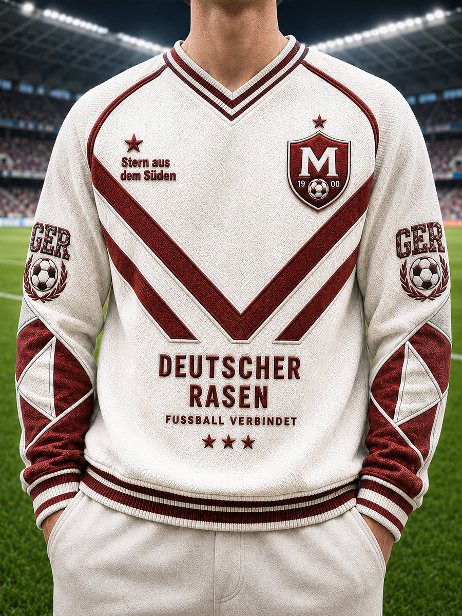 Herren Weiß Deutsch Bayern München Fußball-bedrucktes Sweatshirt mit V-Ausschnitt