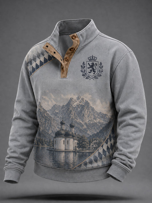 Henley-Sweatshirt im deutschen Bavaria-Stil mit vier Knöpfen
