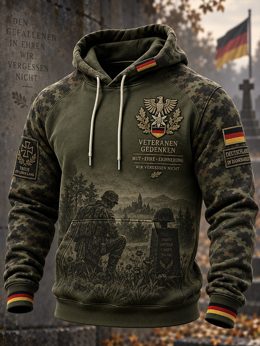 Herren-Vintage-Kapuzenpullover mit Veteranen-Print und langen Ärmeln