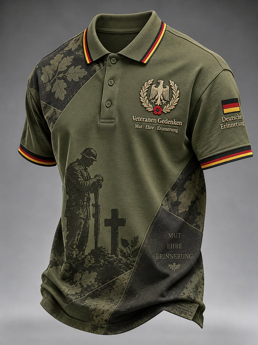 Kurzarm-Polo-Shirt für Herren mit Vintage-Veteranen-Gedenk druck