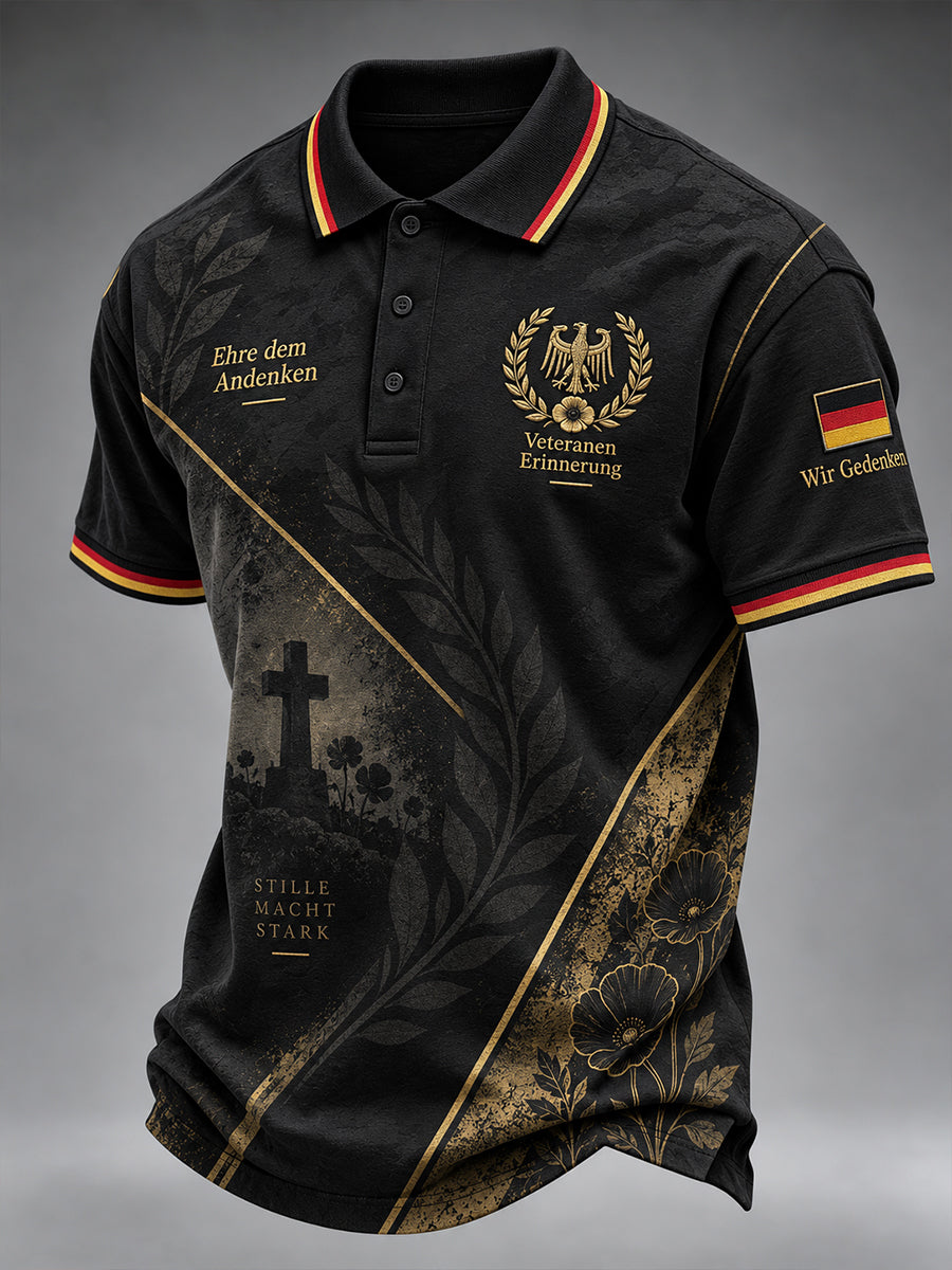 Herren-Poloshirt mit kurzen Ärmeln und nostalgischem Motiv zur Ehrung ehemaliger Soldaten