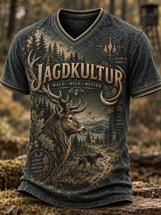 Herren T-Shirt mit V-Ausschnitt und deutscher Jagd saison