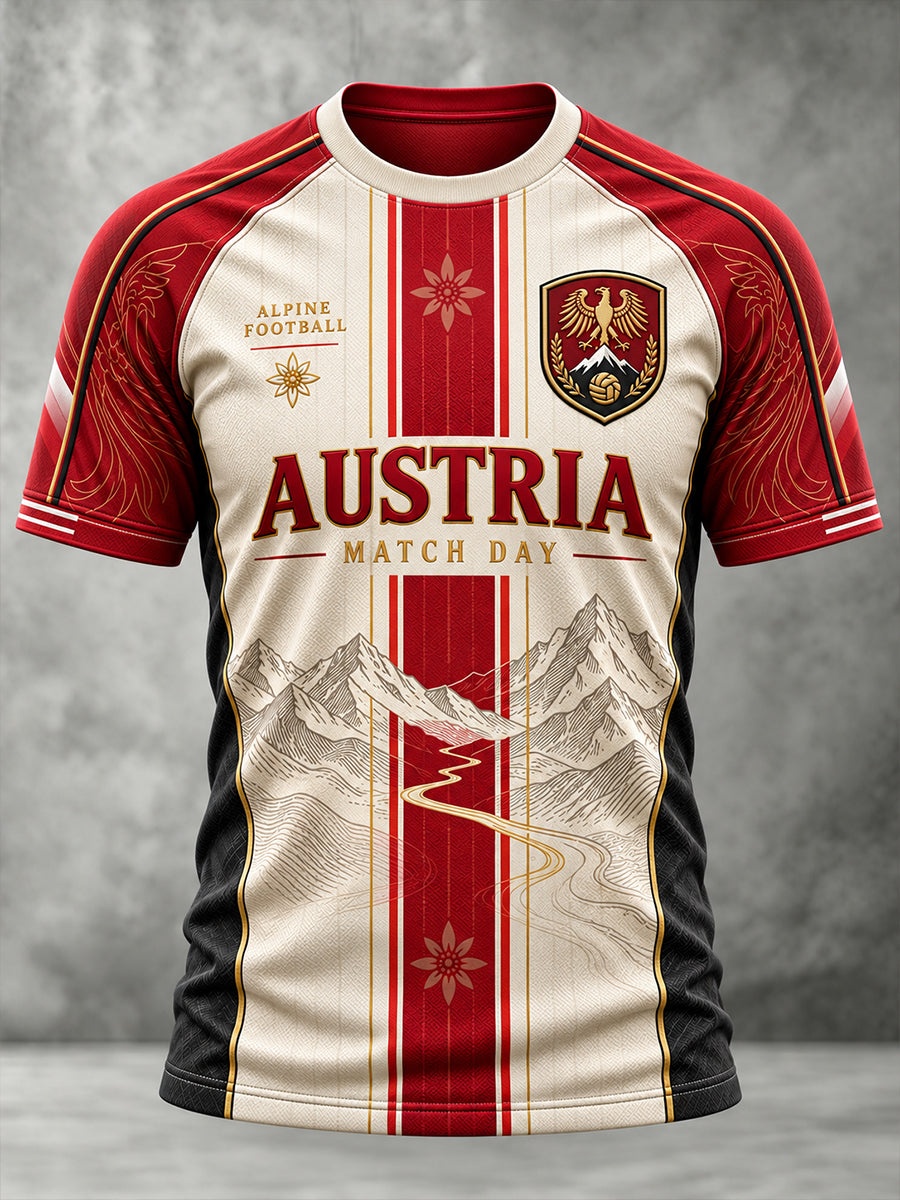 Herren-T-Shirt mit kurzen Ärmeln im österreichischen Fußballstil