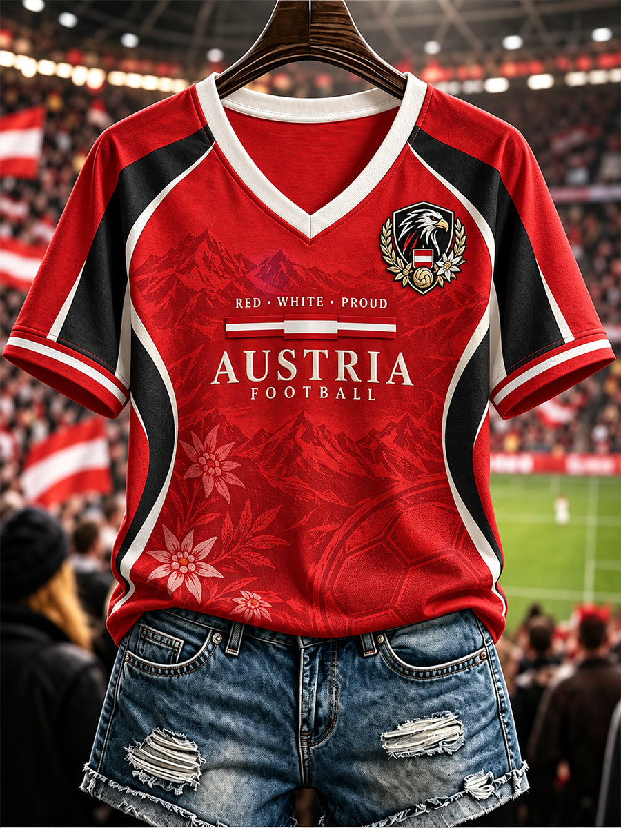 Frauen-T-Shirt mit kurzen Ärmeln im österreichischen Fußballstil