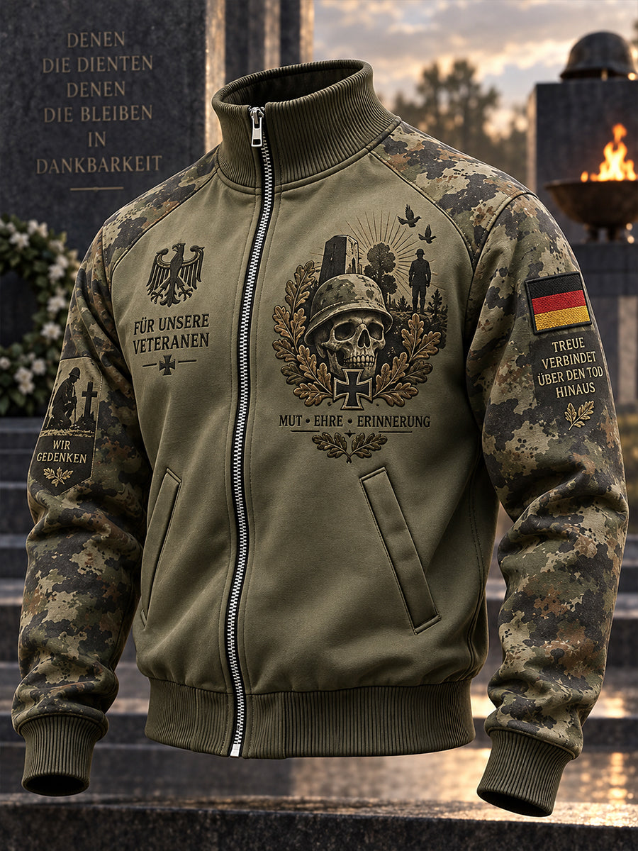 Herren-Veteran-Print Mock-Neck-Jacke mit Reiß verschluss