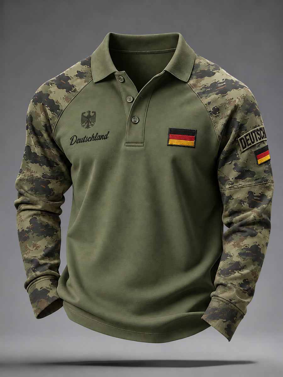 Herren Camouflage Veteran Memorial Grafik Raglan Langarm Polo-Shirt