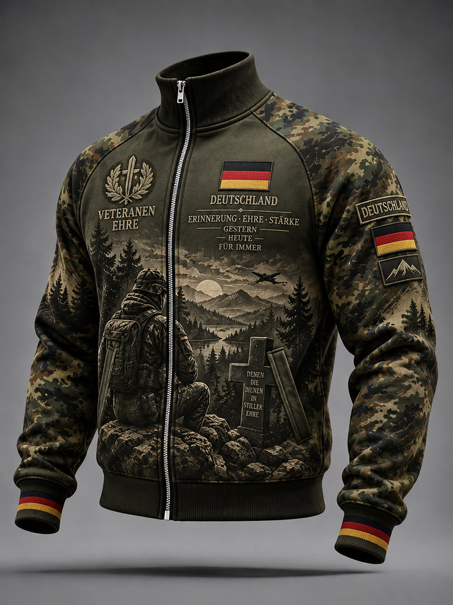 Herrenjacke mit langen Ärmeln, Camouflage- und Veteranen-Gedenkdruck