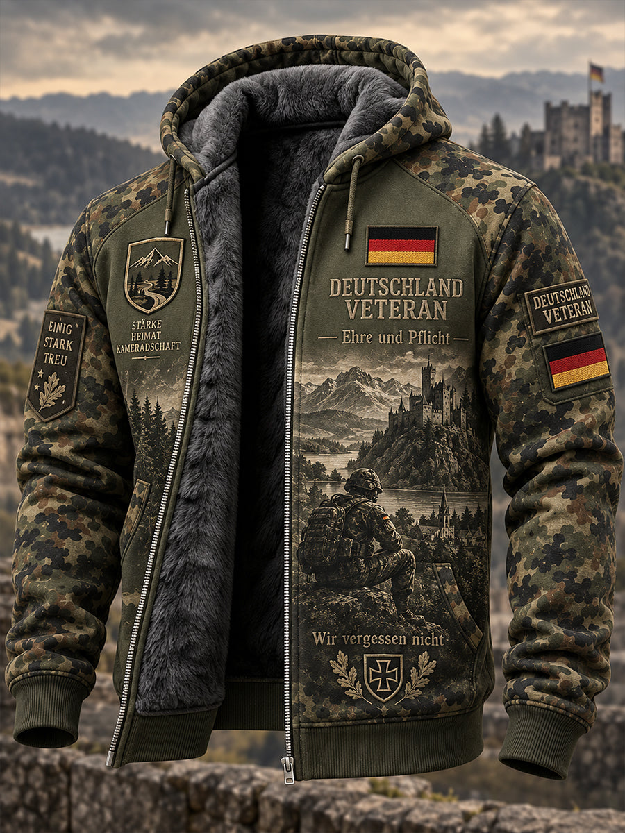 Herren Camouflage Langarm Kapuzen jacke mit Veteranen-Gedenk druck