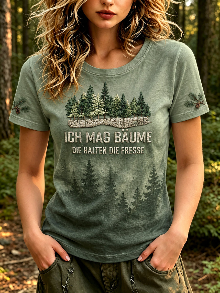 Damen-Outdoor-T-Shirt mit waldinspiriertem Grafikdesign