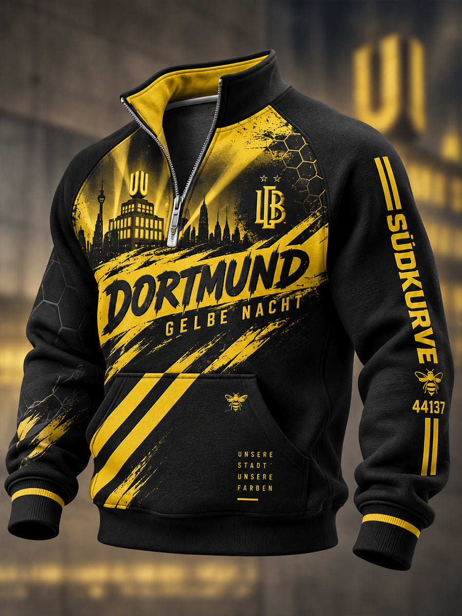 Herren-Dortmund-Halbreißverschluss-Sweatshirt mit Stehkragen