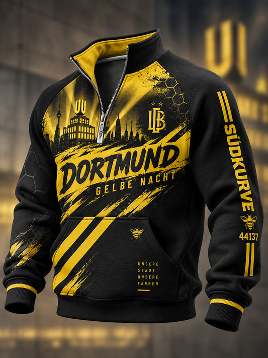 Herren-Dortmund-Halbreißverschluss-Sweatshirt mit Stehkragen