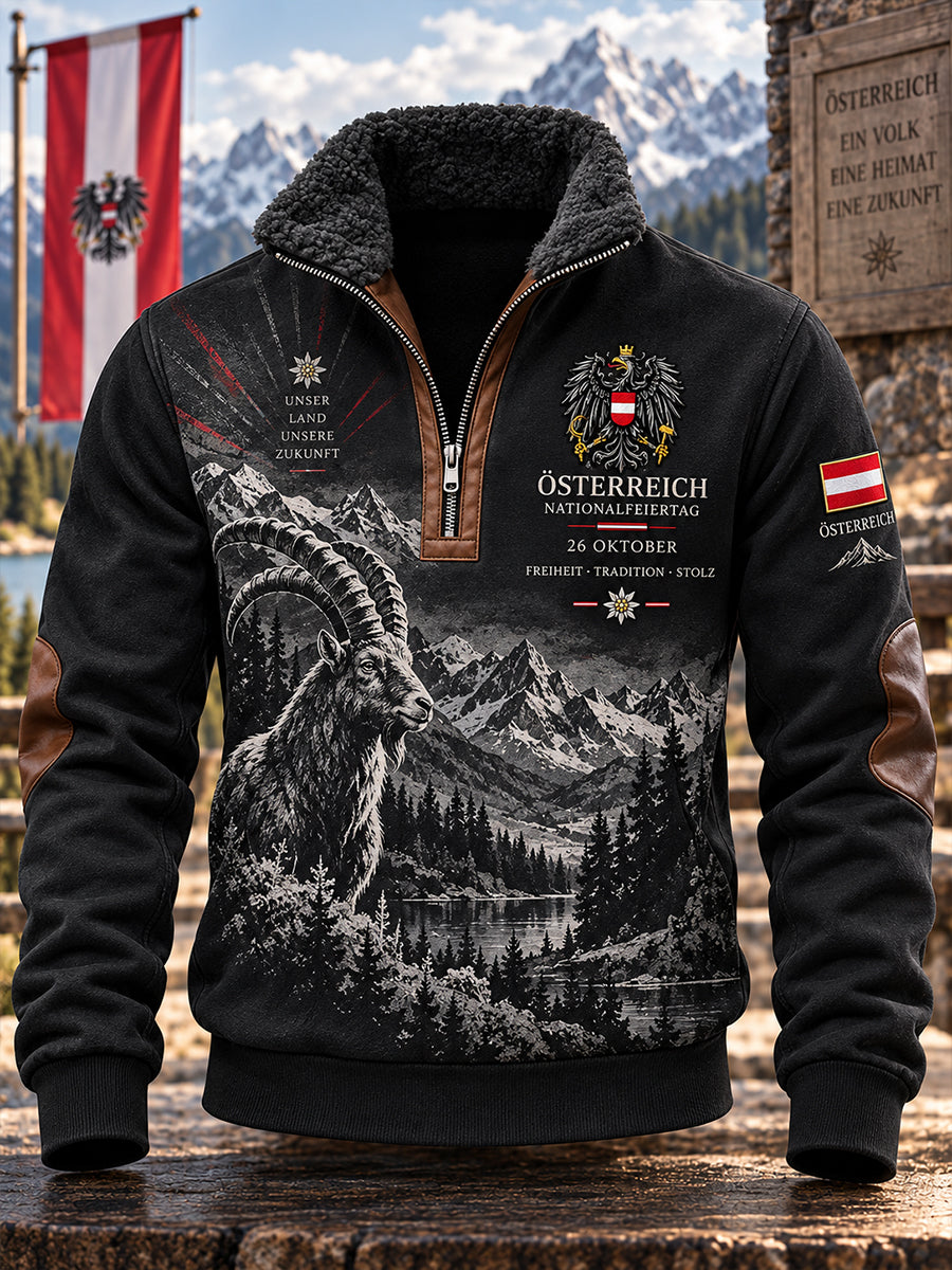 Herren-Sweatshirt mit Motivdruck, Mock-Neck und langen Ärmeln zur Feier des Nationalfeiertags