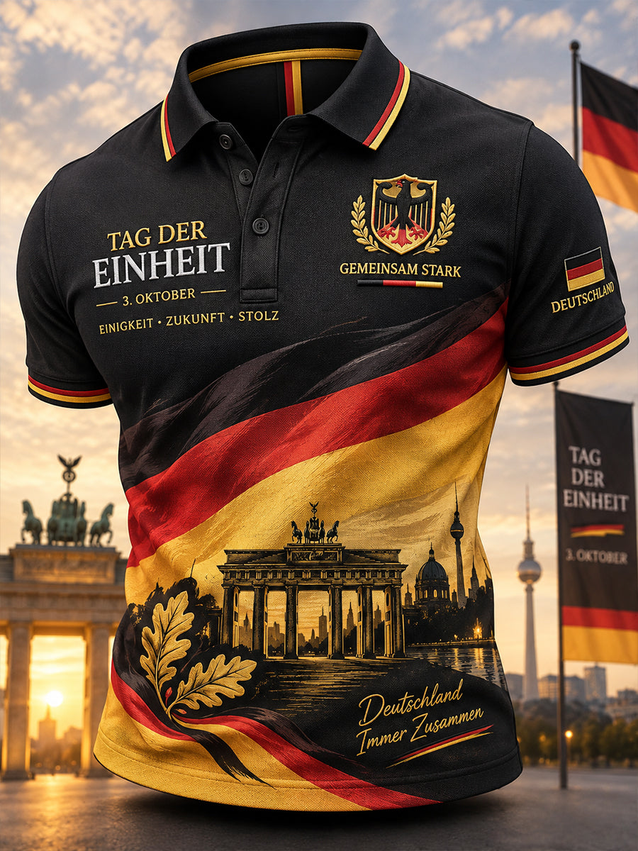 Grafisches Kurzarm-Poloshirt zur Erinnerung an den Tag der Einheit der Männer