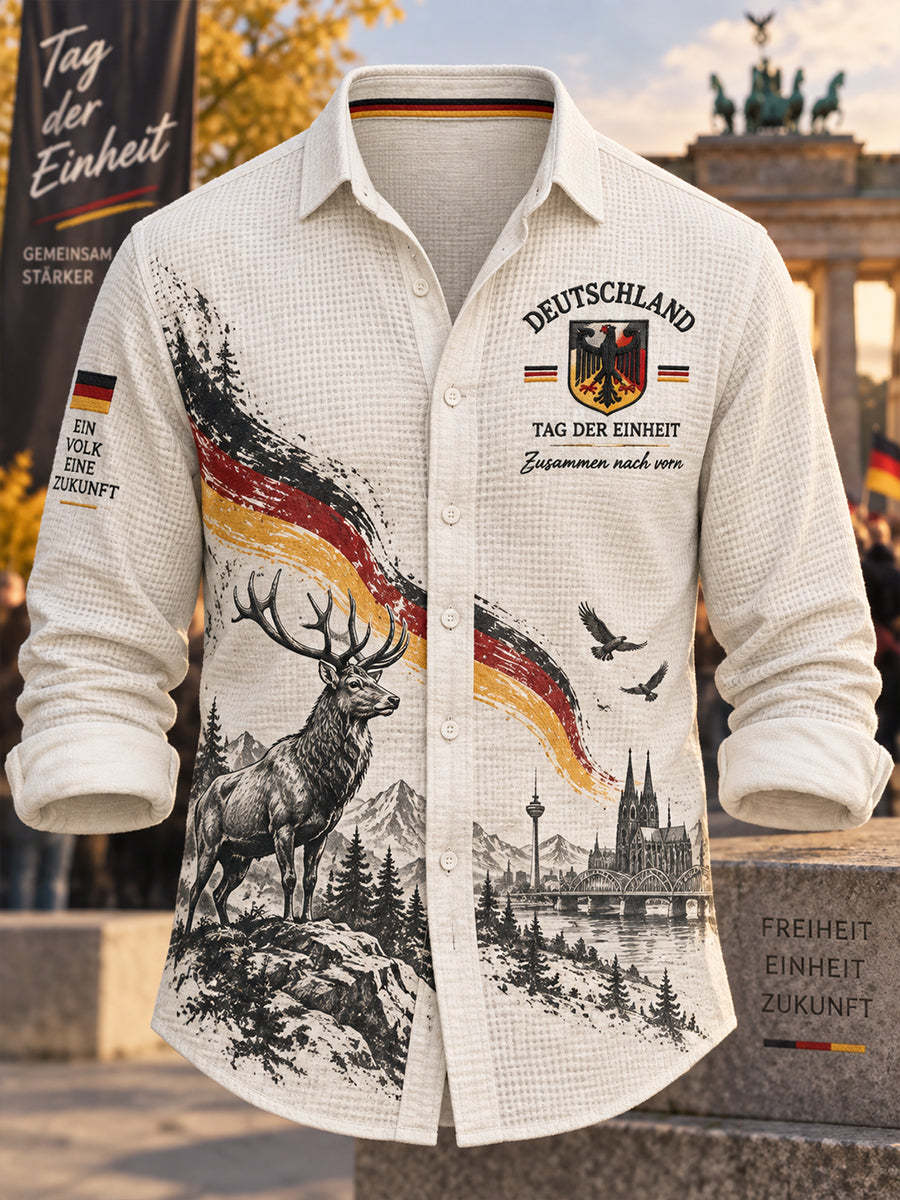 Herren-Einheits tag Gedenk-Grafik-Waffel-Strick-Langarm-Shirt