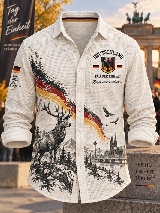 Herren-Einheits tag Gedenk-Grafik-Waffel-Strick-Langarm-Shirt