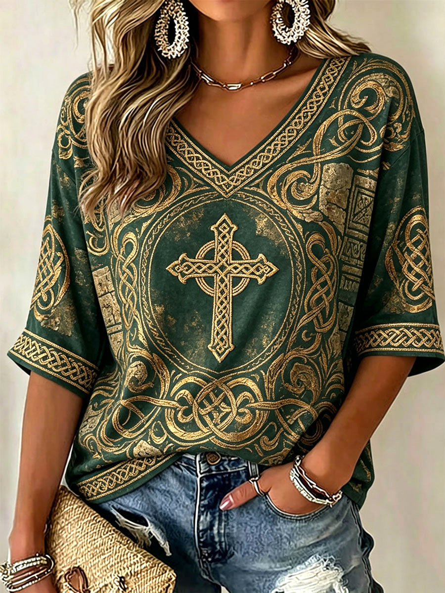 Kasual-T-Shirt für Damen mit keltischem Muster
