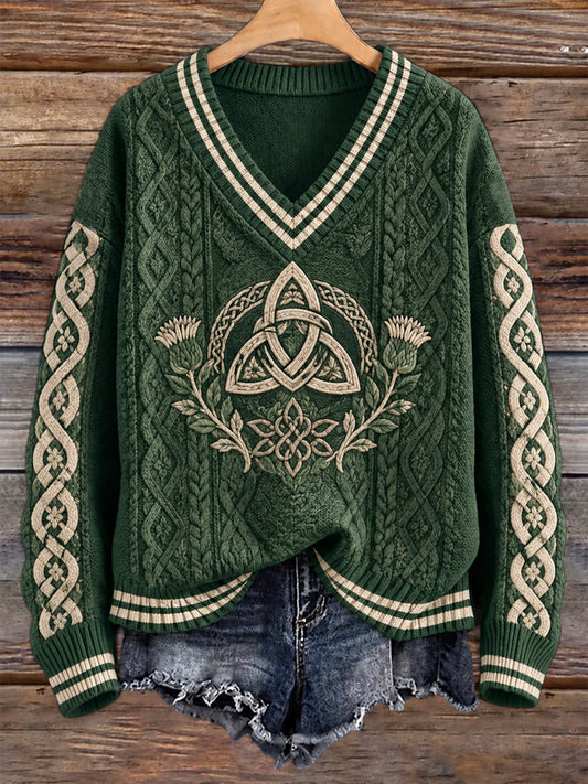 Frauen keltischer Stil V-Ausschnitt Imitation Pullover