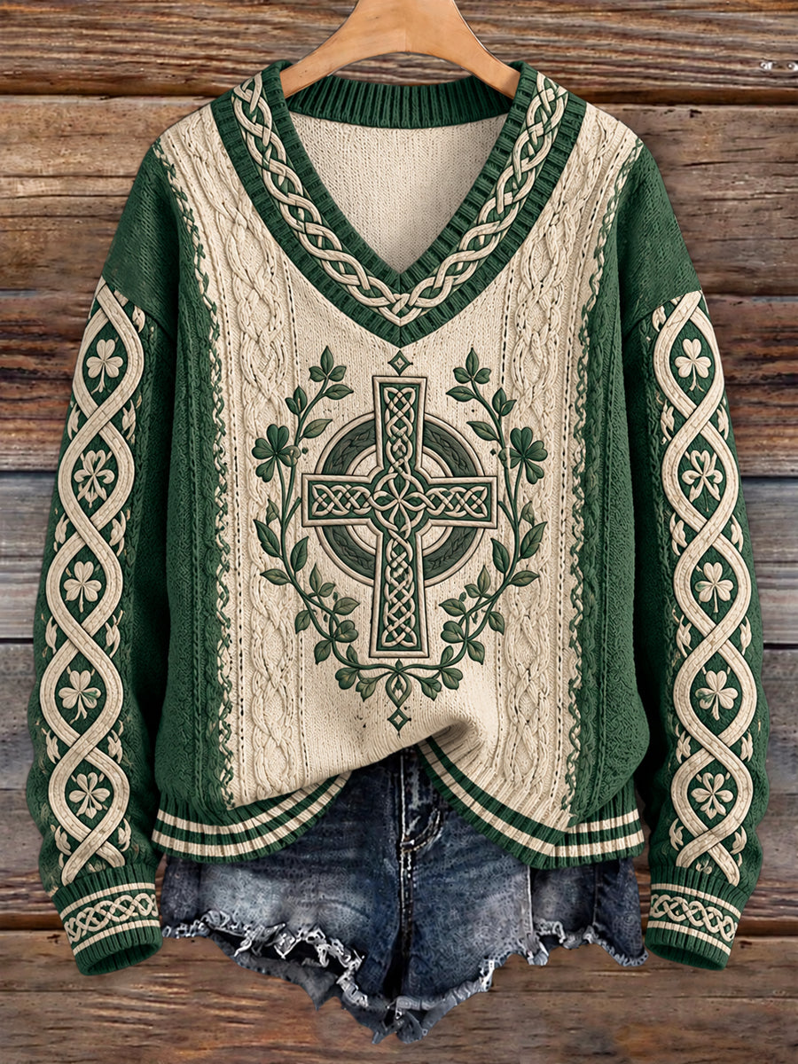 Damen-Imitatsweater im keltischen Stil mit V-Ausschnitt