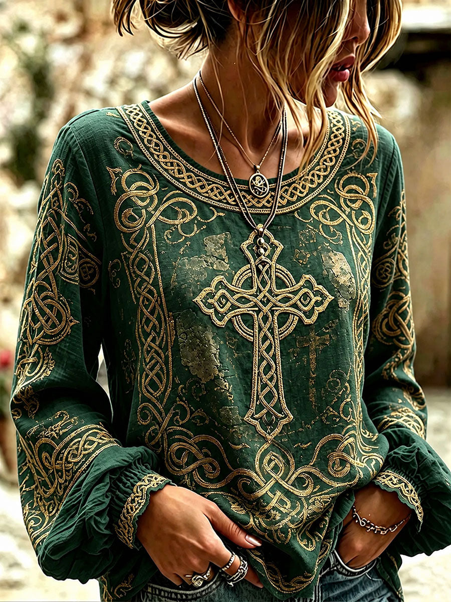 Kasual-T-Shirt für Damen mit keltischem Muster