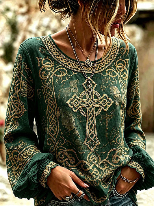 Kasual-T-Shirt für Damen mit keltischem Muster