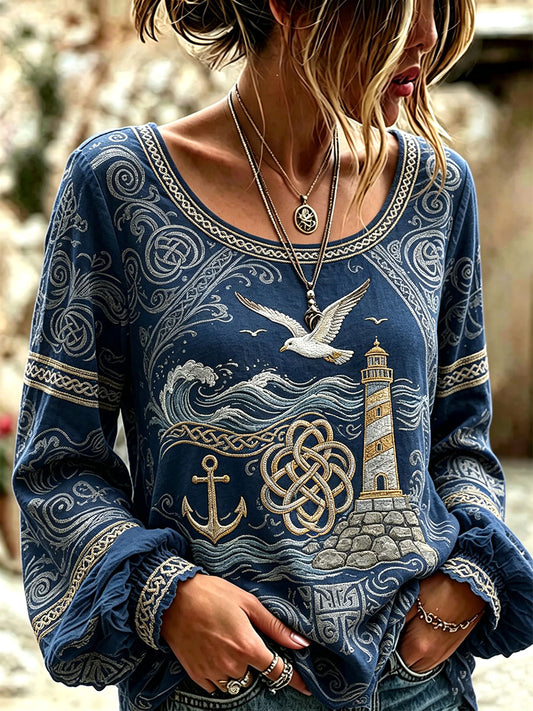 Kasual-T-Shirt für Damen mit keltischem Muster