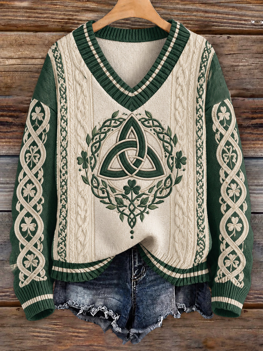 Damen-Imitatsweater im keltischen Stil mit V-Ausschnitt