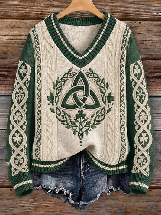 Damen-Imitatsweater im keltischen Stil mit V-Ausschnitt