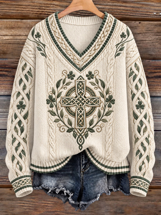 Damen-Imitatsweater im keltischen Stil mit V-Ausschnitt