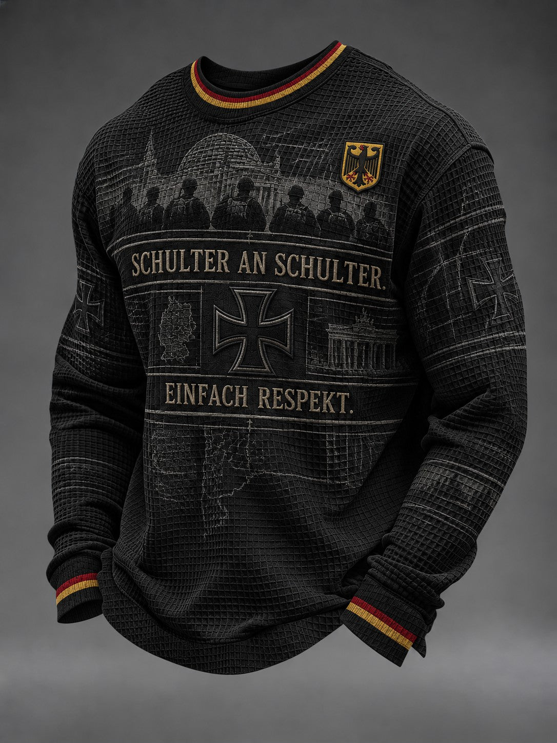 Herren-T-Shirt mit Deutschland-Volkstrauertag-Print, Waffelstruktur, langärmlig