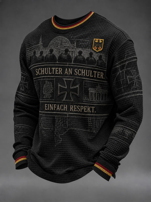 Herren-T-Shirt mit Deutschland-Volkstrauertag-Print, Waffelstruktur, langärmlig