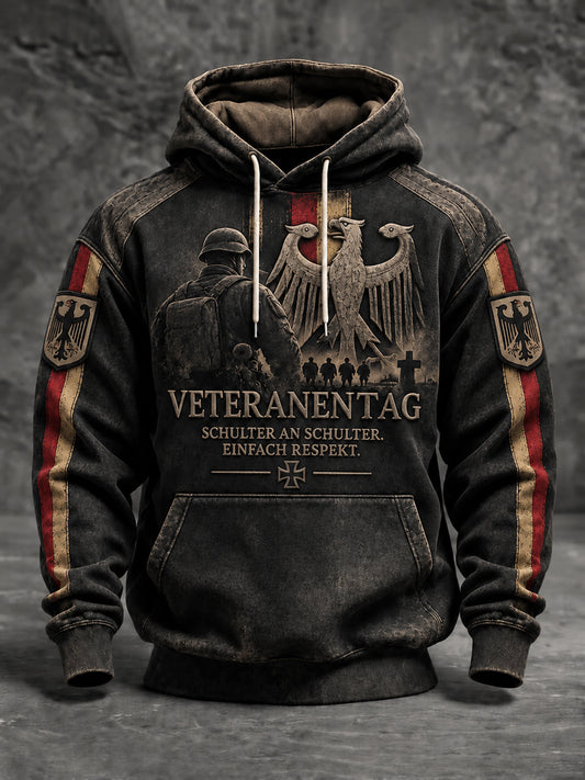 Herren-Volkstrauertag-Kapuzenpullover in Übergröße mit abfallenden Schultern und Taschen