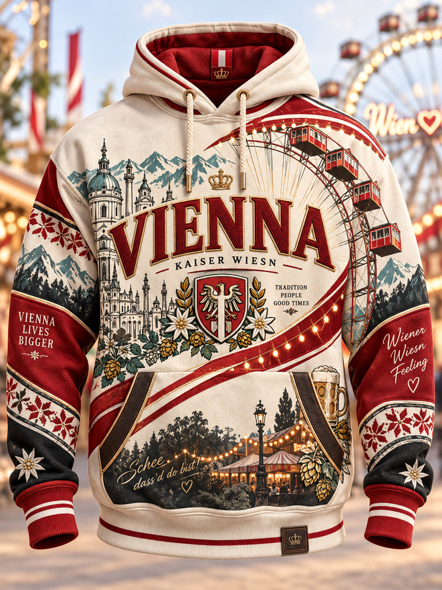 Herren-Kapuzenpullover Vienna Kaiser Wiesn in Übergröße mit abfallender Schulter und Taschen