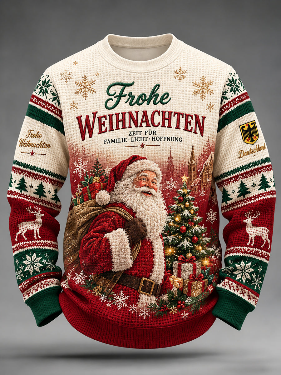 Herren-Longsleeve im Waffelstrick mit weihnachtlichem Print