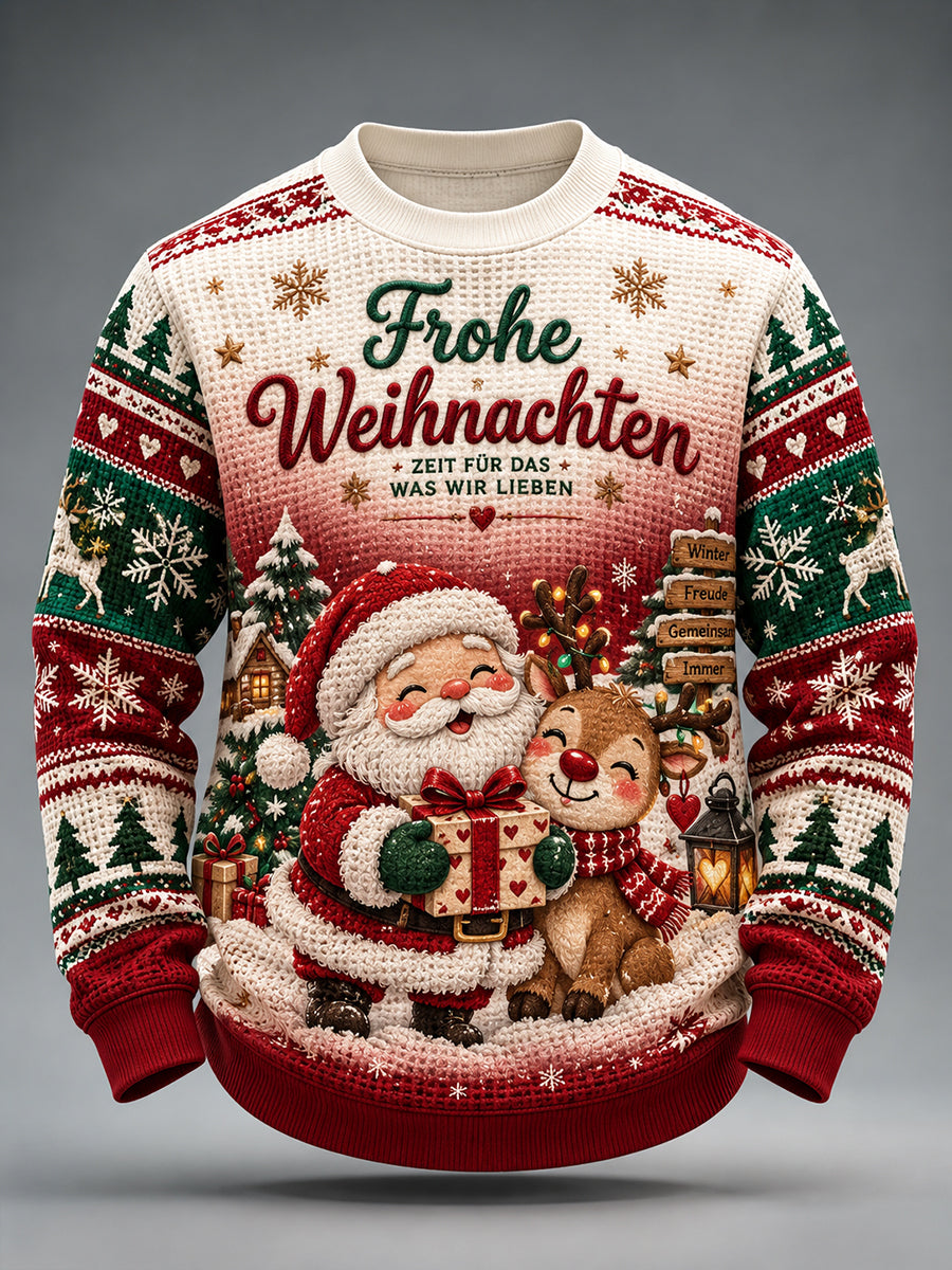 Herren-Longsleeve im Waffelstrick mit weihnachtlichem Print