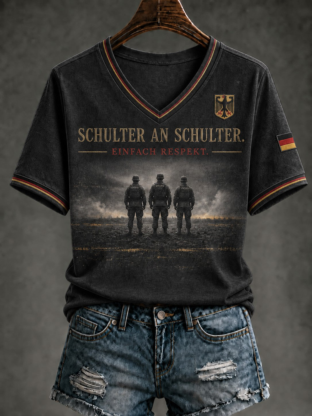 Damen Deutschland Volks trauertag Tag Bedrucktes T-Shirt mit V-Ausschnitt