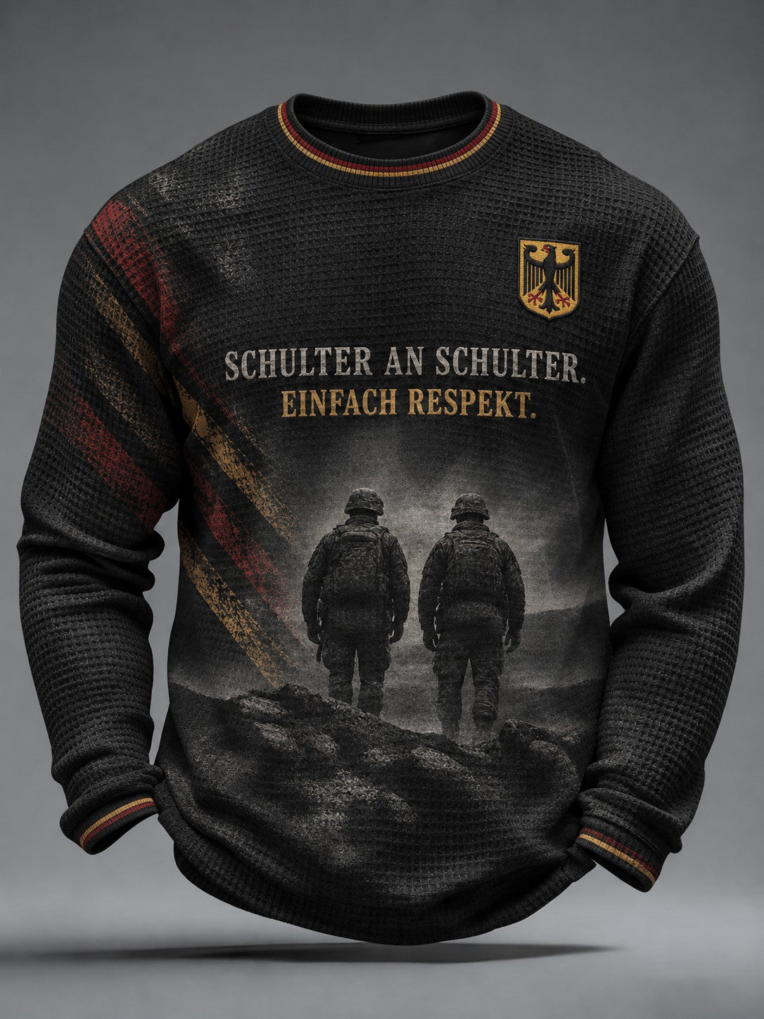 Herren-T-Shirt mit Deutschland-Volkstrauertag-Print, Waffelstruktur, langärmlig