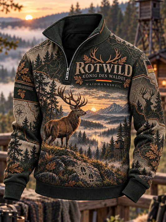 Herren-Sweatshirt für die deutsche Jagd saison mit halbem Reiß verschluss