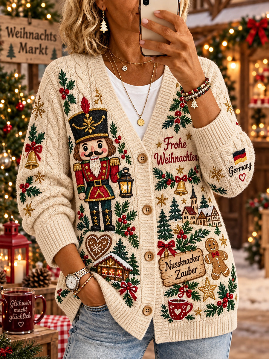 Damen-Strickcardigan mit langen Ärmeln und Weihnachtsmotiv