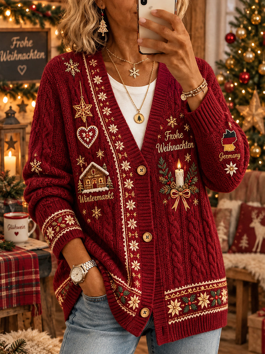 Langarm-Strickjacke für Damen mit weihnacht lichem Druck