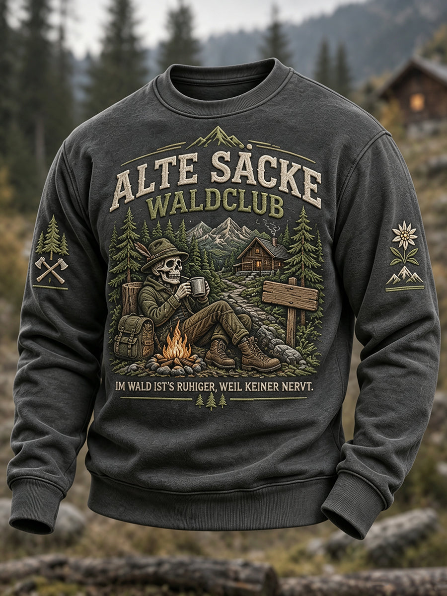Herren Lustige deutsche WALD & BERG Outdoor Style Sweatshirt mit Rundhals ausschnitt