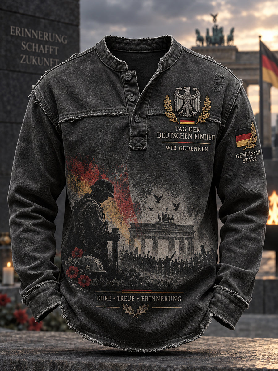 Langärmliges Oberteil zum Tag der Herren-Einheit mit grafischem Gedenk druck