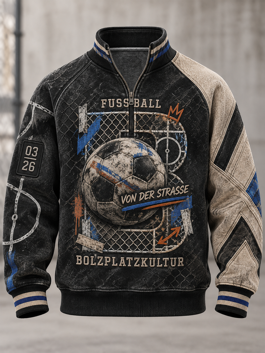 Herren-Sweatshirt mit halbem Reißverschluss und Stehkragen – Bolzplatzkultur
