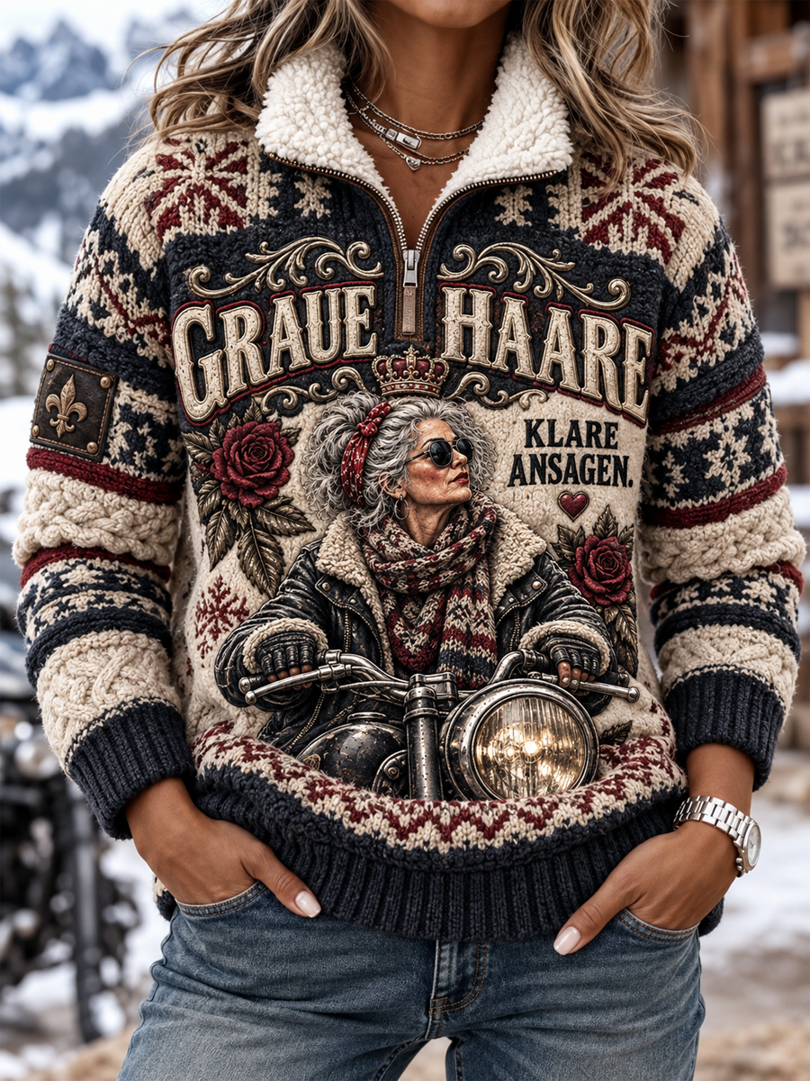 Frauen Humorvolles Sweatshirt mit Pelz kragen