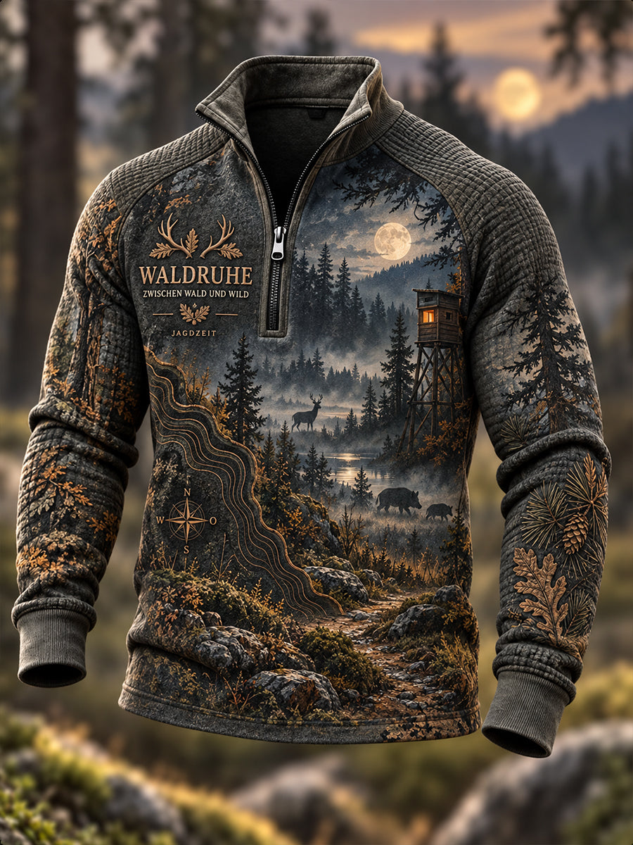 Herren-Herbstjacke mit halbem Reißverschluss und Stehkragen für die Jagdsaison