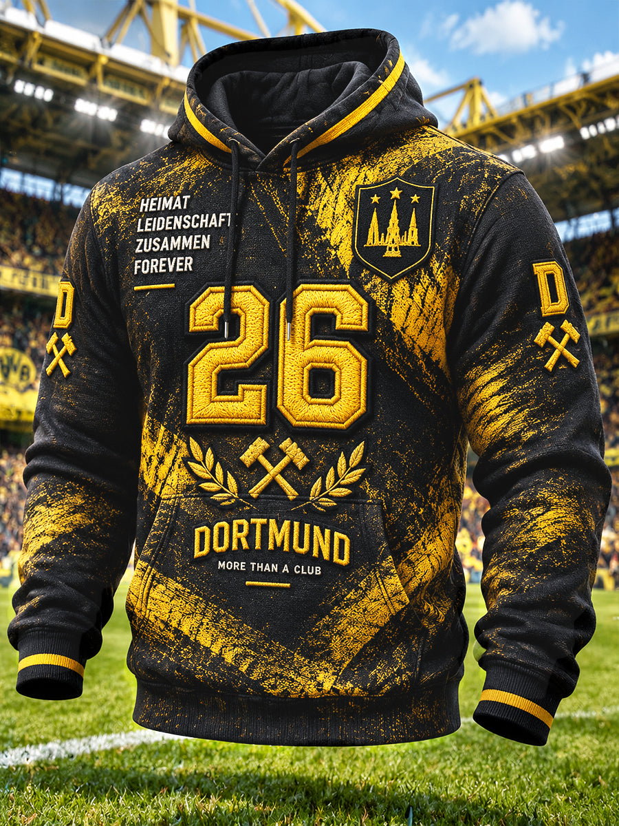 Herren-Kapuzenpullover mit Borussia-Dortmund-Print, lässig geschnitten
